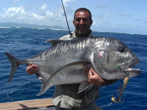 GT Popper Casting on Bite Me Gamefishing Charter, Fiji